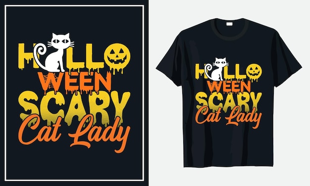 Halloween scary cat lady tshirt design premium vector