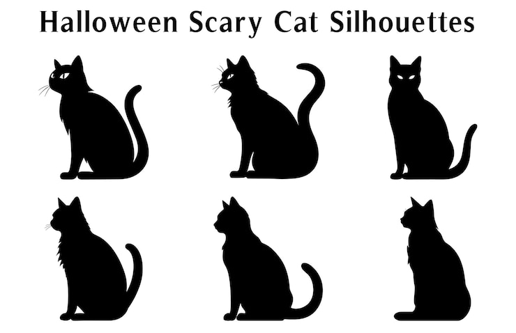 Vector halloween scary cat vector illustration bundle a silhouette set of halloween evil black cats