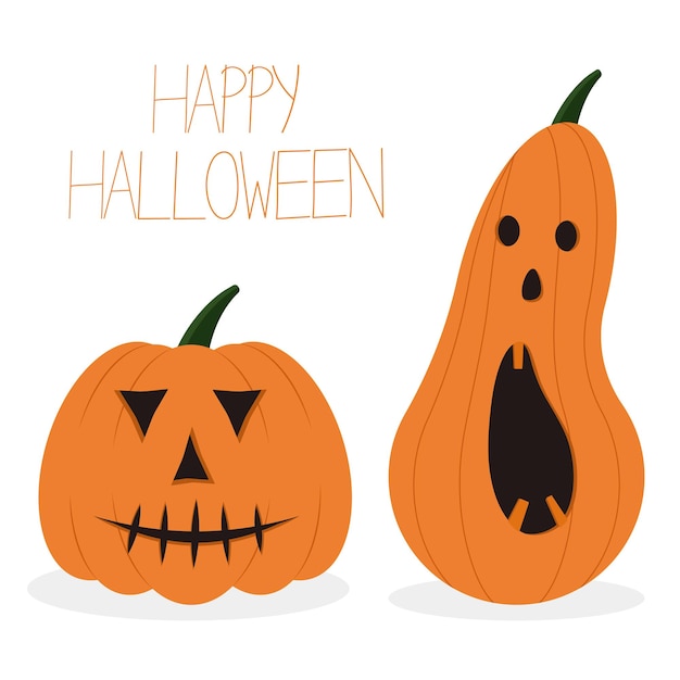 Halloween scary and cute pumpkin. Happy Halloween lettering