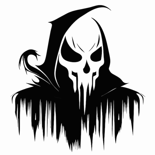 Vector halloween scary ghost silhouette authentic pencil sketch style white background highly detailed