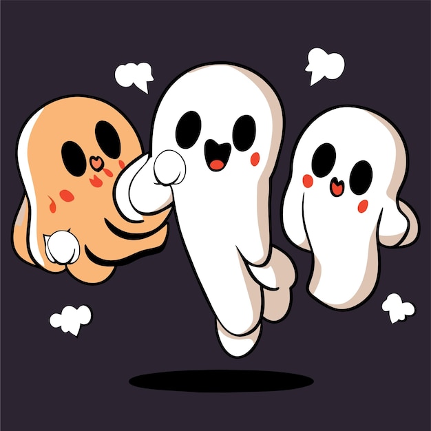 Vector halloween scary ghosts spooky hand drawn flat stylish cartoon sticker icon concept isolated