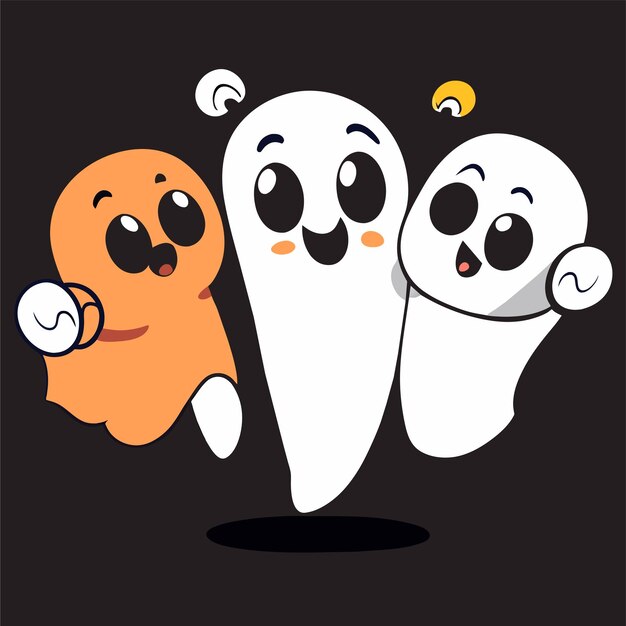 Vector halloween scary ghosts spooky hand drawn flat stylish cartoon sticker icon concept isolated