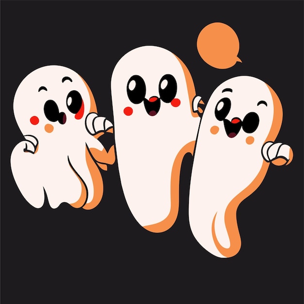 Vector halloween scary ghosts spooky hand drawn flat stylish cartoon sticker icon concept isolated