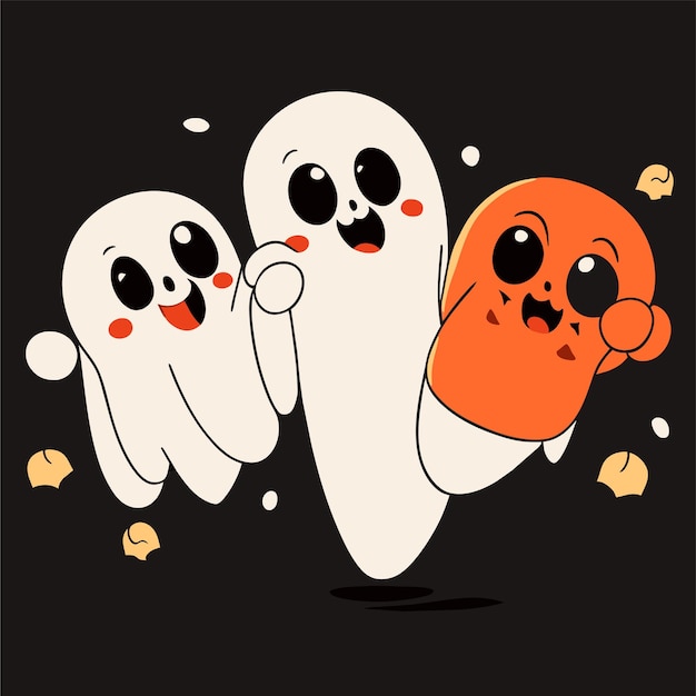 Halloween scary ghosts spooky hand drawn flat stylish cartoon sticker icon concept isolated