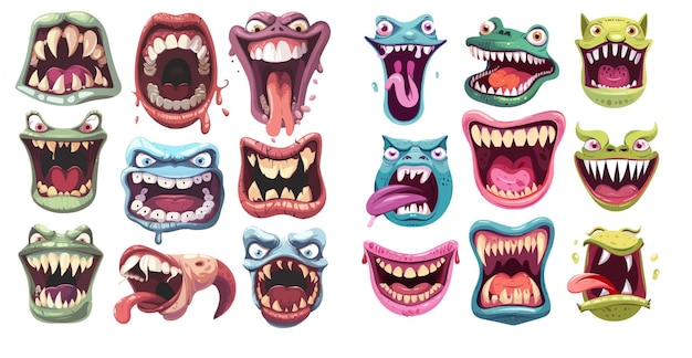 Хэллоуин страшные зубы и язык монстра в рот крупный план
