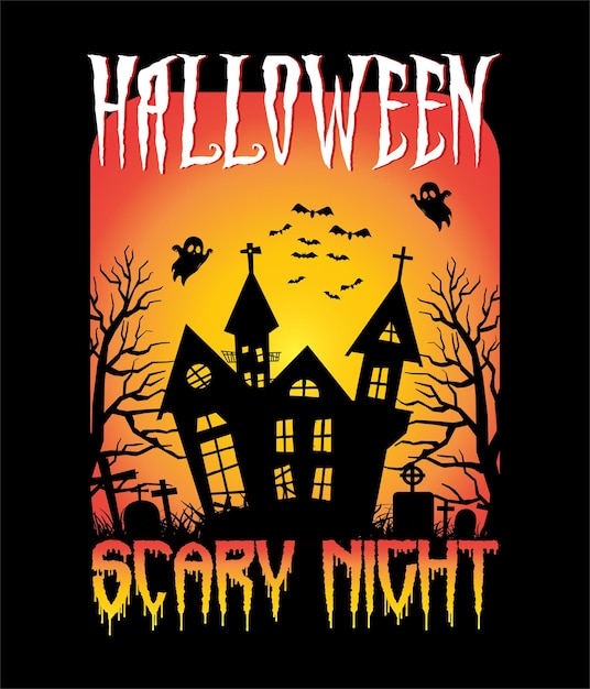 Vettore design t-shirt notte spaventosa di halloween