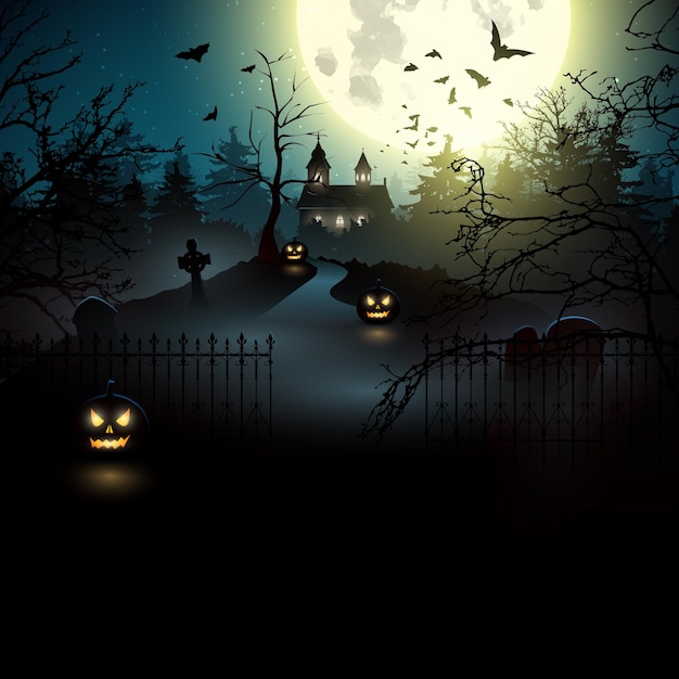 Vector halloween scary night whit glowing moon