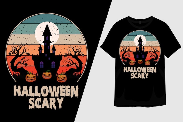 Design della maglietta vintage retrò spaventoso di halloween
