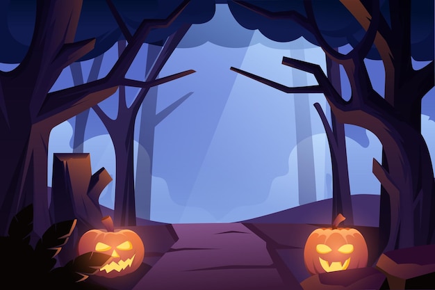 Vector halloween scene flat design illustration