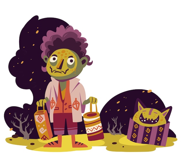 Halloween Scene With Frankenstein With Bag