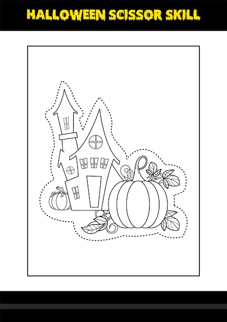 Vector halloween scissor skill for kids halloween scissor skill coloring page for kids