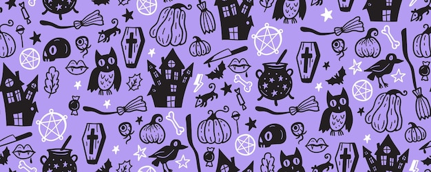 Vector halloween seamless pattern background with holiday symbols