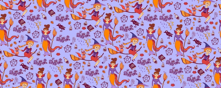 Vector halloween seamless pattern background with holiday symbols