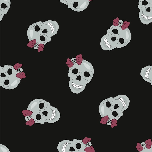 Halloween seamless pattern black skull