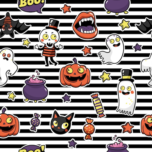 Halloween seamless pattern in cartoon comic style