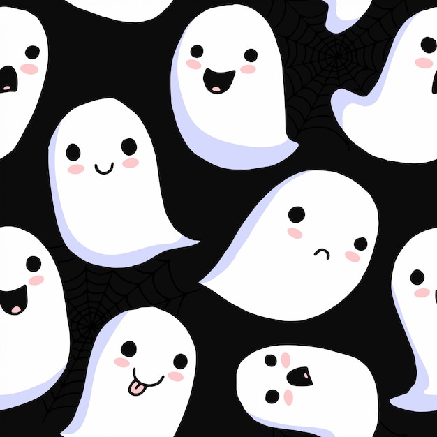 Halloween seamless pattern. cartoon cute scary ghosts. spooky characters