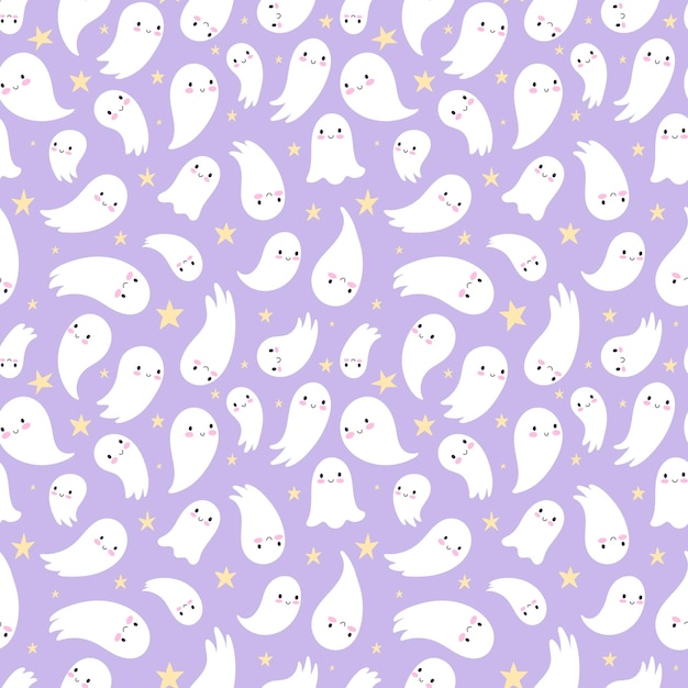 Vector halloween seamless pattern childish seamless background with cute ghosts