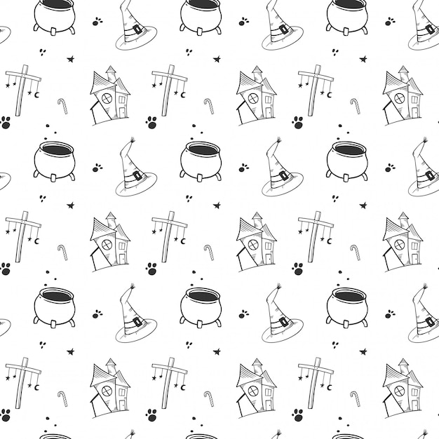 Halloween seamless pattern in doodle and sketch style.