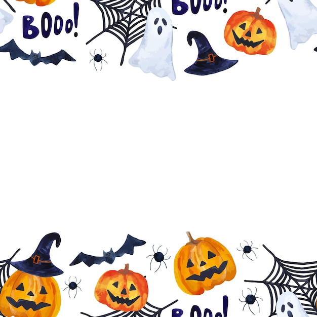 Halloween seamless pattern frame for decorations watercolor hand drawn background