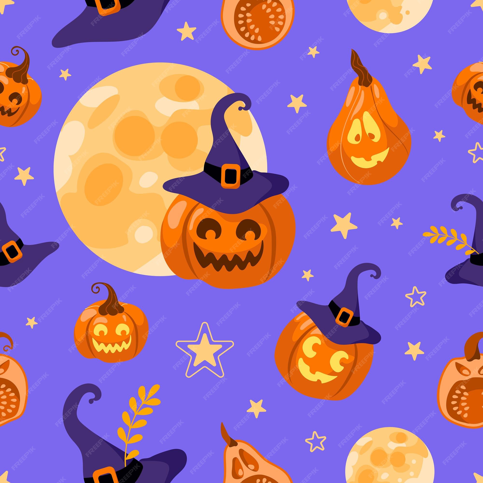 Hãy thưởng thức hình ảnh liên quan đến đồ họa vector cao cấp với chủ đề Halloween! Những hoa văn trăng, mũ phù thủy và quả bí ngô sẽ dẫn bạn đến một nền Halloween dễ thương và đáng yêu.