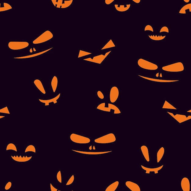 Halloween Seamless Pattern of Orange Pumpkin Faces on Black Funny Cartoon illustration Digital