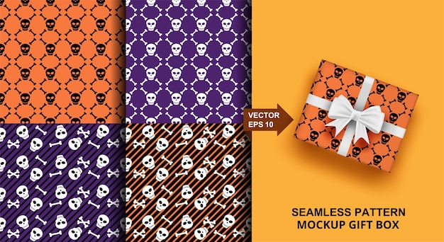 Halloween seamless pattern set. skull design for fashion, clothing, fabric, gift wrap.