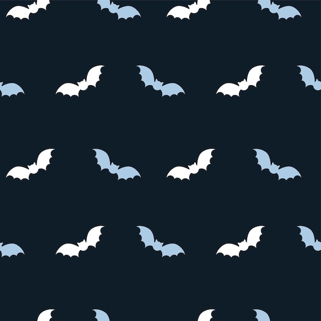 Halloween seamless pattern with bats on a dark blue background.