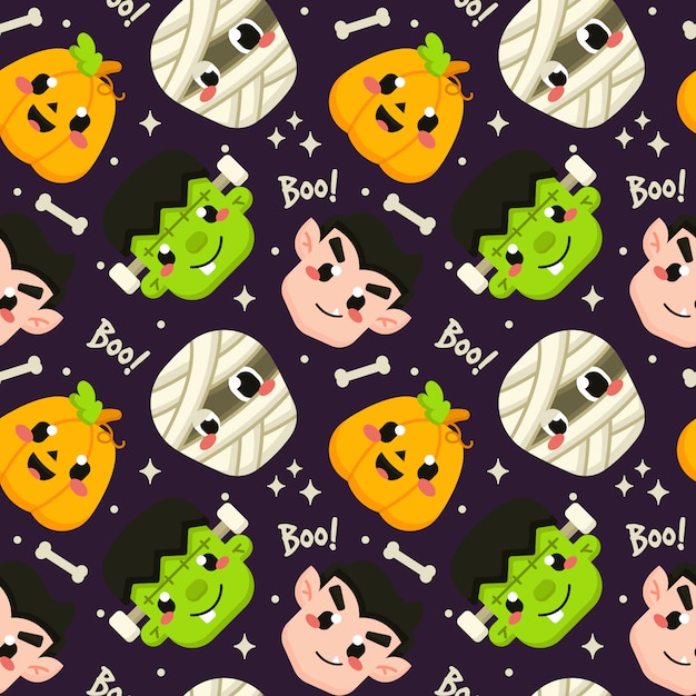 Vector halloween seamless pattern with cute ghost avatar