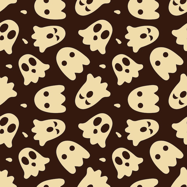 Halloween seamless pattern with cute ghosts and text Boo Hand drawn vector illustration