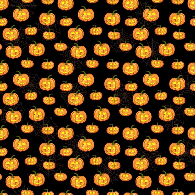 Halloween seamless pattern with cute Halloween pumpkins on black background
