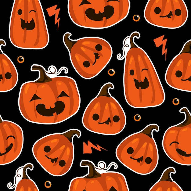 Halloween seamless pattern with cute pumpkins and other halloween elements. Halloween vector background. EPS 10