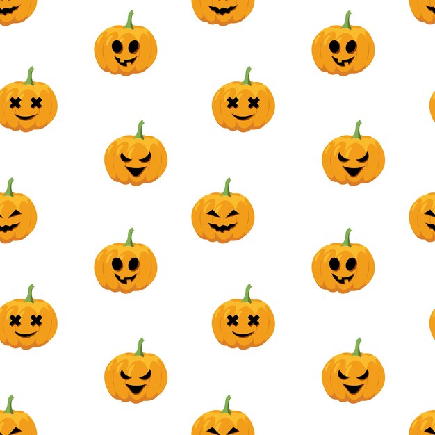 Halloween seamless pattern with pumpkin or Jack o Lantern Cartoon flat vector