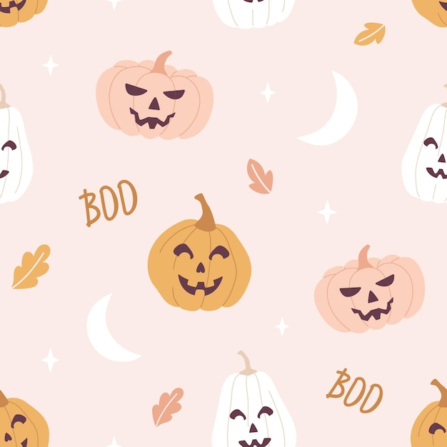 Halloween seamless pattern with pumpkins in pastel colors