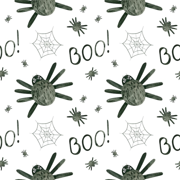 Vector halloween seamless pattern with watercolor spiders and cobwebs  spooky digital scrapbooking paper