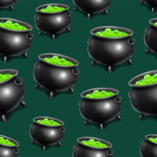 ハロウィーンのシームレスなパターンタイル魔法の鍋の背景