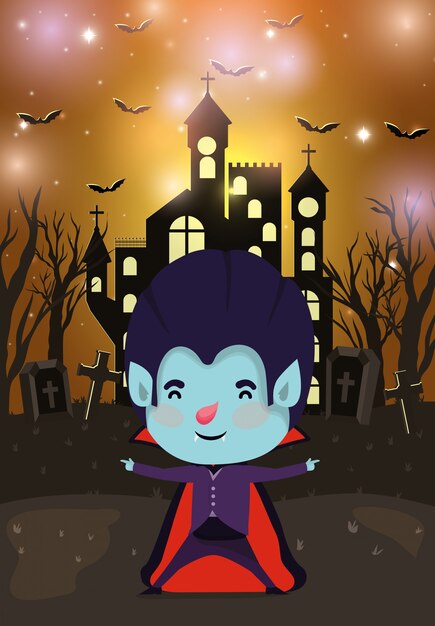 Vector halloween season scene with boy costume dracula