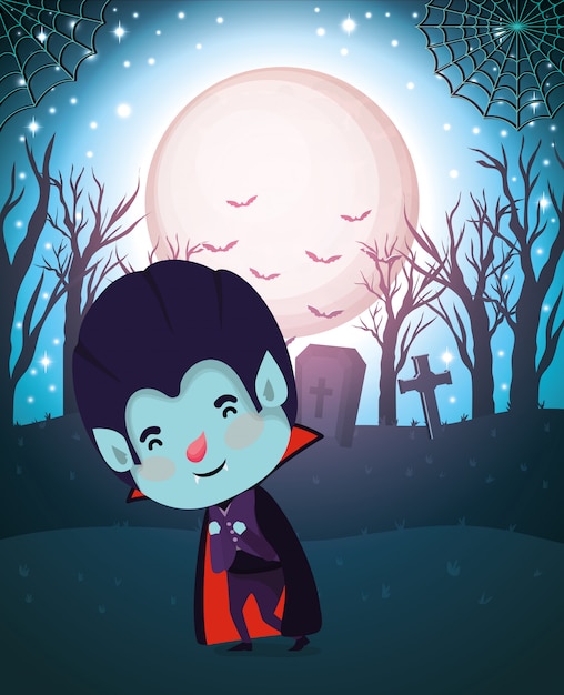 Сцена Хэллоуина с костюмом мальчика Дракула