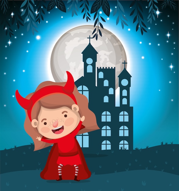 Halloween season scene with girl costume devil