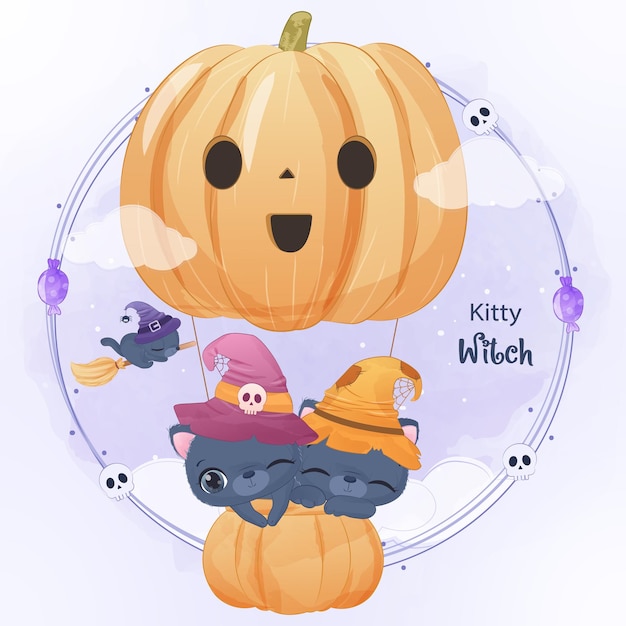 Halloween-serie schattige zwarte kat illustratie