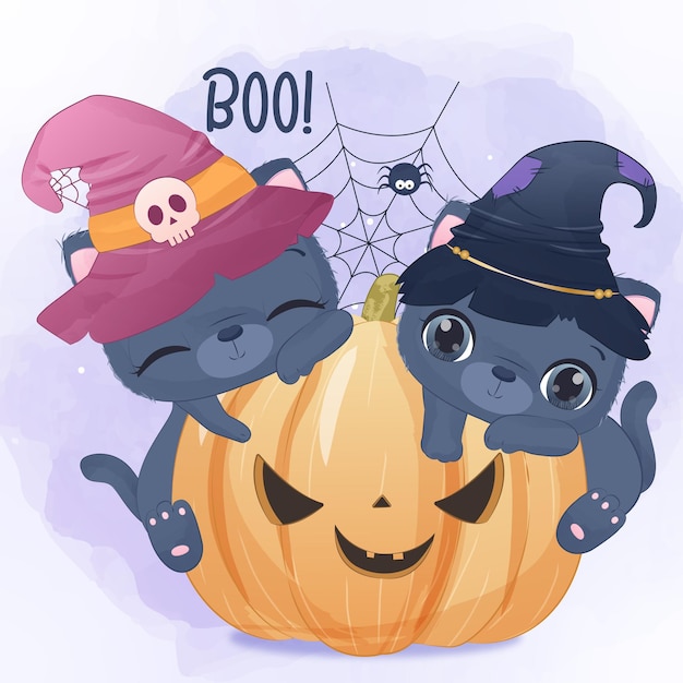 Halloween-serie schattige zwarte kat illustratie