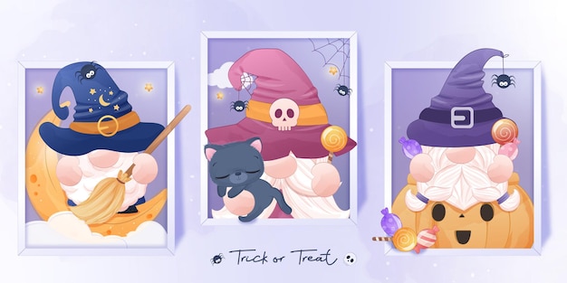 Halloween series cute gnome illustration