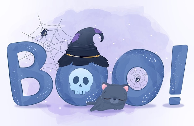 Halloween series decorative text in watercolor illustration