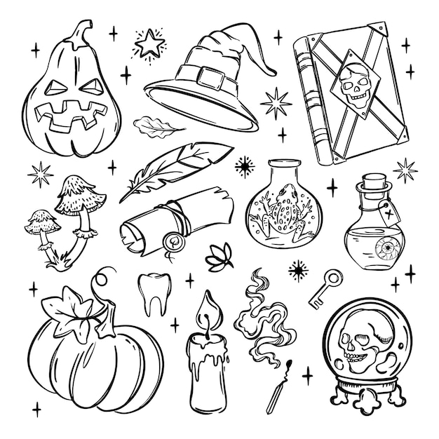 Halloween set astrologische hemelse schets vector collectie