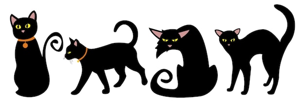 Halloween set of a black cat Vector illustration