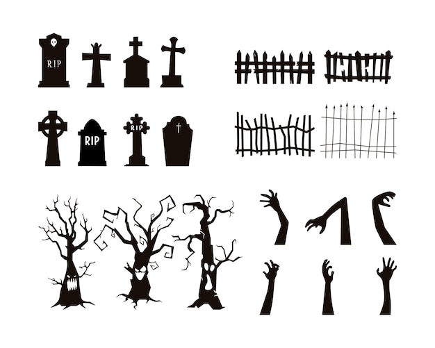 halloween set element silhouet illustratie 01