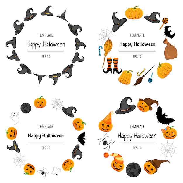 Halloween set frames voor uw tekst met traditionele attributen. Cartoon stijl. illustratie.