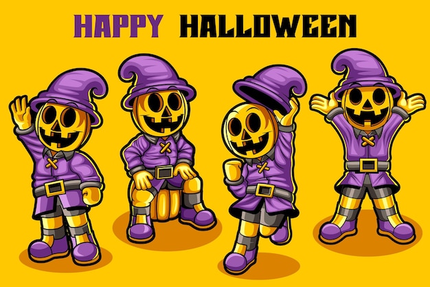 Halloween set mascot character different poses