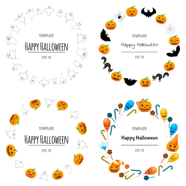 Хэллоуин набор рамок для вашего текста с традиционными атрибутами. мультяшный стиль. векторная иллюстрация.