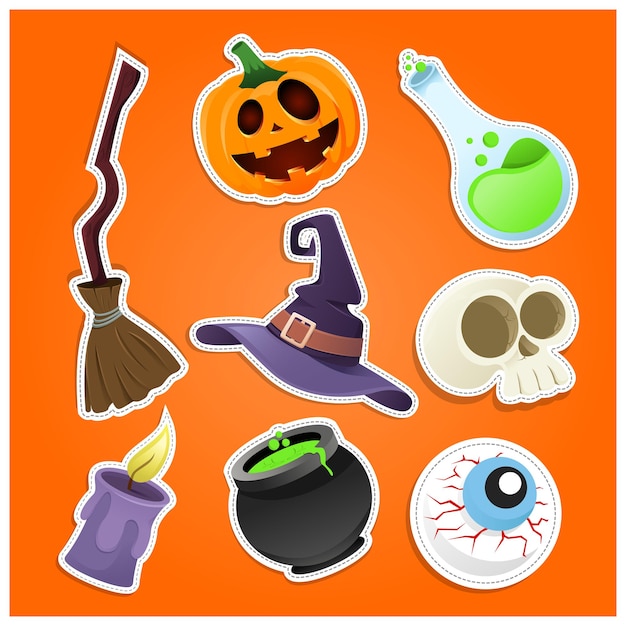 Vector halloween set of patches with pumpkin, zombies and other elements.