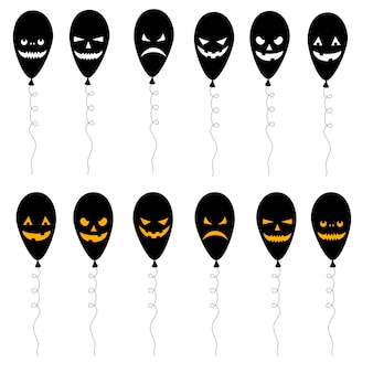 Halloween set silhouetten met ballonnen op witte achtergrond. cartoon-stijl. vector.